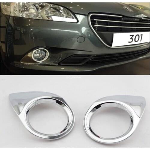 2PCS ABS Chrome Front Fog Light Lamp Cover Trim For 2013-2015 Peugeot 301 Front Fog Light cover Trim car accessories