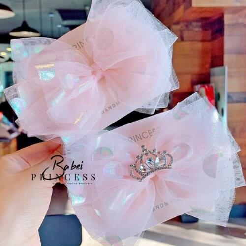 2021 High Quatity Barrette Bow Sweet Crown Dot Yarn Children Hairpin Clip Soft Mesh Baby Hairgrip Cute Princess Hair Accessories