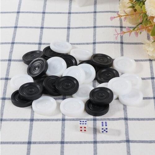 30pcs Black & White Backgammon Chess Plastic International Draughts Checkers