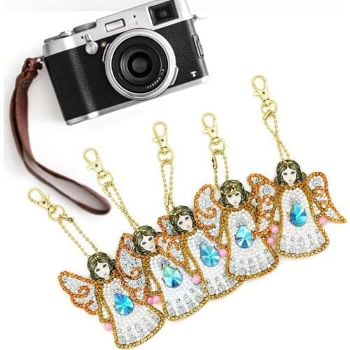 5pcs DIY Full Drill Diamond Painting Keyboard and Resin Diamond Shape Drill Special Shaped Angel Shape Keychain Jewelry