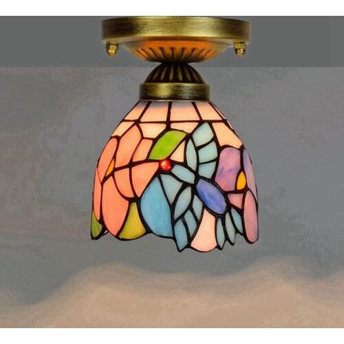 6-Inch 15cm Tiffany Colored Glass Corridor Corridor Balcony Small Ceiling Light Pink Bird Lighting
