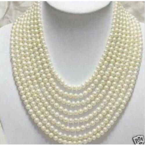 8 strands 6x7mm white pearl 8 rows necklace natural Freshwater PEARL Women Jewelry 35cm 43cm 15'' 17