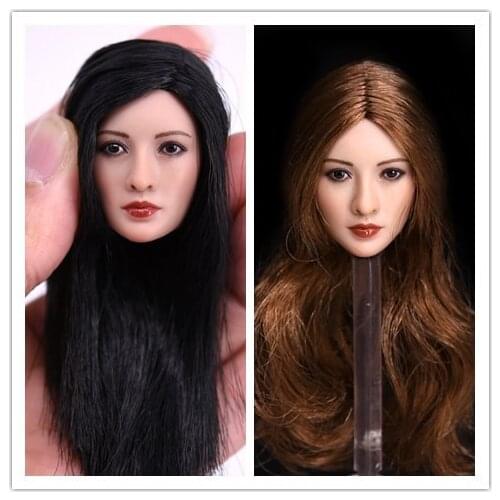 1/6 Scale Accessoires Asian Womens Head Sculpt for 12 Inches Female Bodies Similar to Liu Yifei Jing Tian Long Brown Curls Hair
