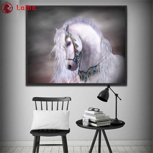 Full square Round drill Diamond embroidery Modern animal art, white horse, ornament 5D DIY diamond Painting Cross Stitch