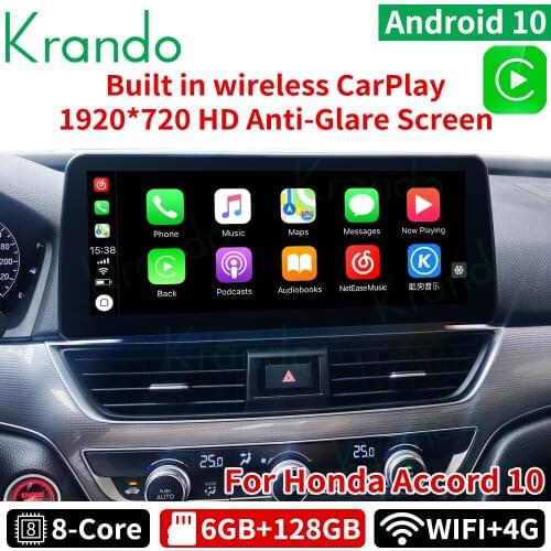 Krando Android 10.0 6G 128G 12.3 Inch Screen Car Multimedia Radio For Honda Accord 10 2018-2021 Head Unit Wireless Carplay