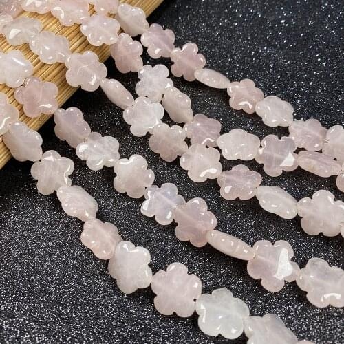 Natural Stone Beads Flower Shape Pink Crystal Quartz Semi-finished Loose Beads for Women Jewelry Making DIY Necklace Bracelet