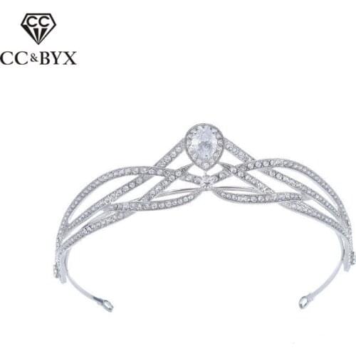 CC wedding jewelry crown tiara hairbands water drop cubic zircon engagement hair accessories for bridal simple design gift hg970
