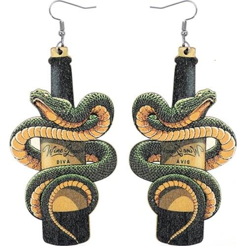 Halloween Wooden Earrings Snake Butterfly Eagle Animal Vintage Retro Originality Funny Drop Earrings for Women Party