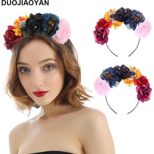 DUOJIAOYAN NEW Halloween Masquerade hair hoop with Skull Girls Party fashion Headband supplies Women festival rose hair band