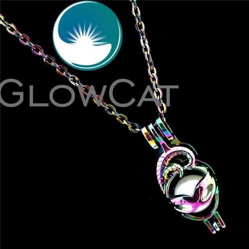 GLOWCAT R-C651 Rainbow Colors Party Dance Mask Beads Cage Pendant Perfume Diffuser Aromatherapy Pearl Cage Locket Necklace
