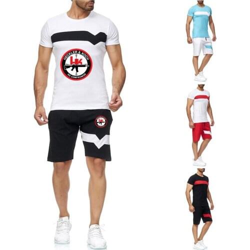 Hk Heckler Koch No Compromise New Fashion print Men Sporting Suit Harajuku Short Sleeve T-Shirt + Shorts 2 Piece Casual Clothing