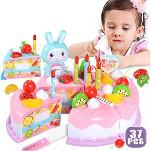 Girls Toys DIY Cake Cutting Fruit Cream Miniature Food Set Children Kids Pretend Play Kitchen Toy Birthday Gift for Girl