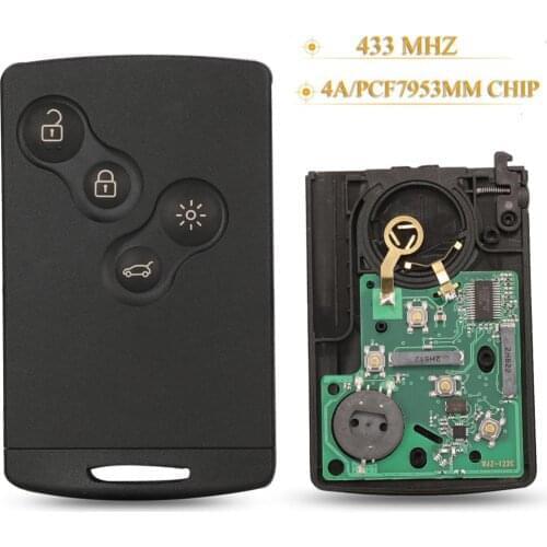 Kutery 4 Buttons 433MHz 4A PCF7953M Chip For Renault Captur Clio IV Passive Keyless Go Entry Remote Smart HandsFree System