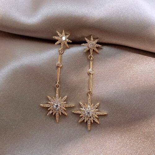 Classic Star Long Crystal Drop Earrings for Women Gift Bijoux Korean Jewelry OL Gold Color Pendientes Boucle D'oreille