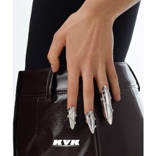 KVK new ring female advanced sense fingertip ring niche design mirror knitting double row ring fashion personality