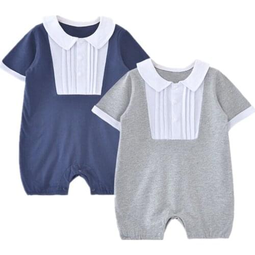 2020 Summer Baby Girls Romper Short Sleeve Infant Jumpsuits Cotton Turn-down Collar Newborn Fashion Rompers Baby Boys Clothes