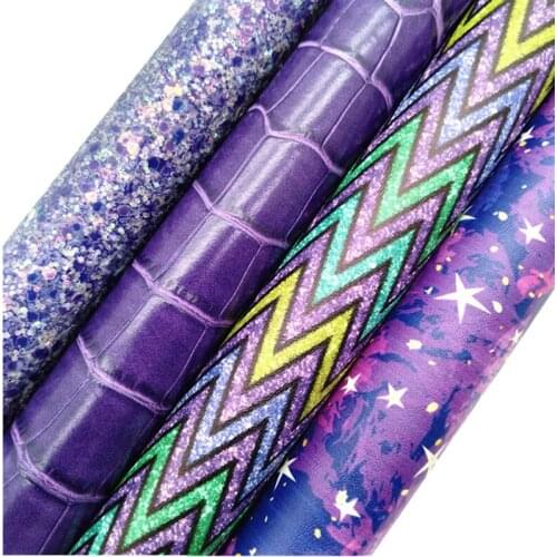 Purple Glitter leather, Arrow Stars Printed synthetic leather, Crocodile Faux Leather Sheets For Bows DIY 21x29CM KM795