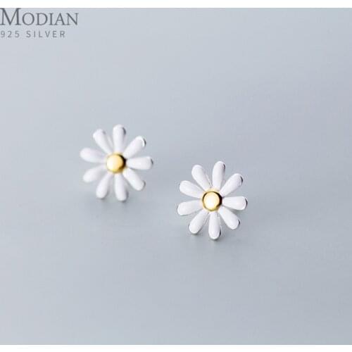 Modian Elegant Flower Daisy Jewelry For Women Fashion 925 Sterling Silver Enamel Simple Stud Earrings Female Anniversary Gift