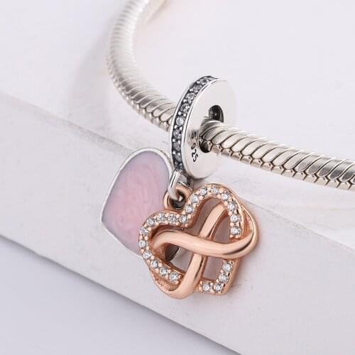 Fashion 925 Sterling Silver Zirconia Gold Plated Heart Pendant Charm Bracelet Necklace DIY Jewelry Making For Pandora