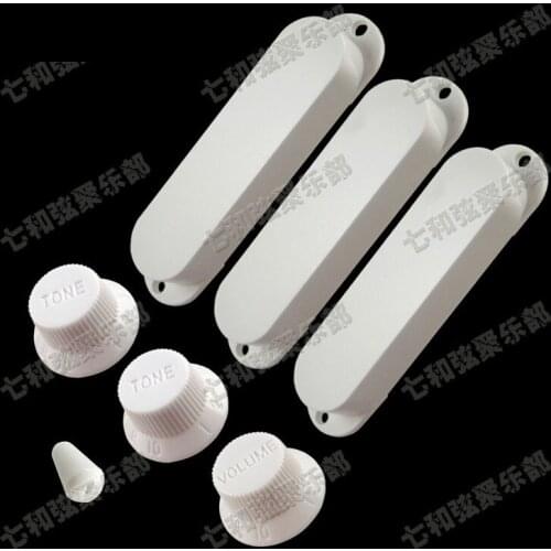 A Set White Electric guitar Closed Sealed style Single coil guitar Pickup Covers & Control Knob & Switch Knob Tip/ guitar part