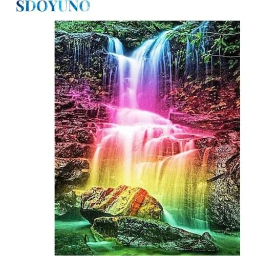 SDOYUNO Full Square/Round Diamond Painting Kits Colourful Waterfall Scenery 5D DIY Painting Diamond Embroidery Mosaic Home Decor