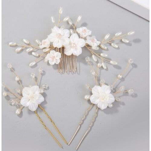 White Flower Bridal Hair Combs Pins Set Fashion Wedding Headpiece Party Prom Side Tiara Handmade Brides Hair Accessories