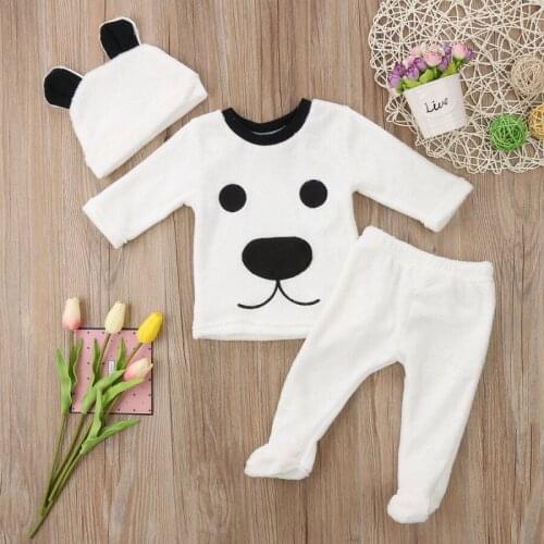Autumn Baby Boy Clothes Set White Cotton Longsleeve Top+Pants+hat Three Piece Sport Suit Newborn Clothes Girl Clothing Set