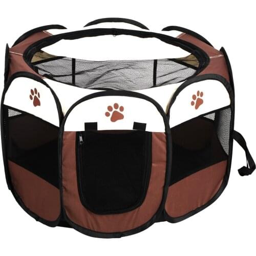 Pet Cat Dog Portable Foldable House Octagonal Operation Fence Cage Exercise & Play Tent Mesh Cover Indoor/Outdoor Use