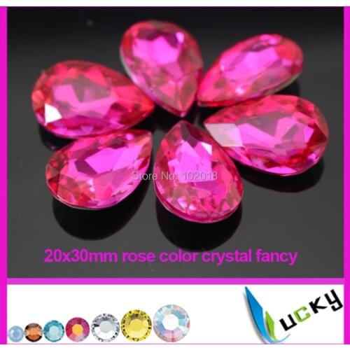 Free shipping 36pcs 20x30mm fat drop shape self adhesive rhinestones for crystal jewelry making rose color fancy stone