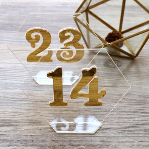 Hexagon Numbers Wedding Table Numbers ,Centerpieces Clear Acrylic Tags, acrylic table numbers,Gold Mirror Wedding Signs Number