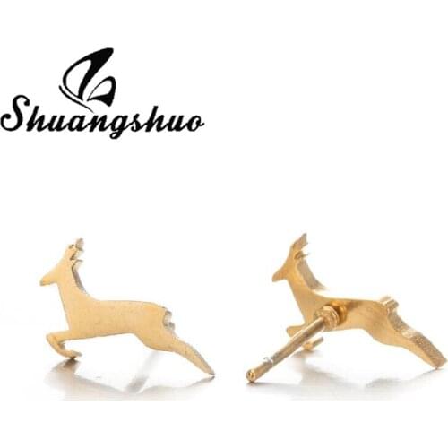 Shuangshuo Christmas Jewelry Vintage Stainless Steel Elk Deer Stud Earrings Lovely Animal Ear Stud Jewelry for Women Men Gift