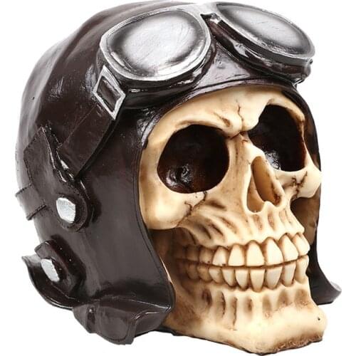 HeyMamba Pilot Solider Skull Statue Sculpture Resin Pilot Human Skeleton Home Halloween Decoration Gift