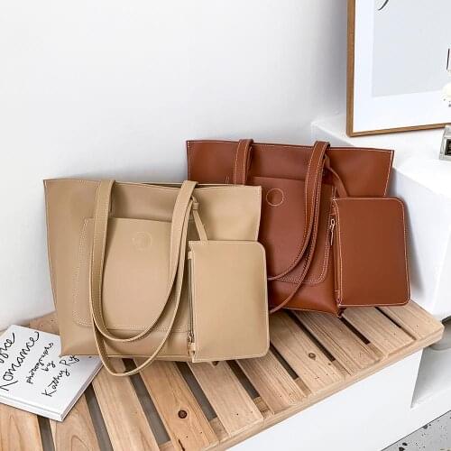 Popular Simple Female Daily Bag 2pcs/Set Portable Women Large Capacity Shoulder Bag Casual PU Clutch Travel Tote 2020