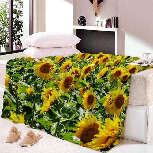 Sunflower Print Air Condition Blanket Plush Fleece Blanket For Bed Sofa Car Throw Blankets