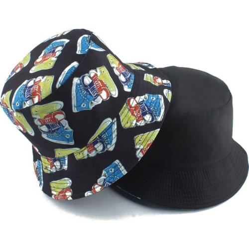 Streetwear Hip Hop Fisherman Hat Outdoor Sport Shoes Print Panama Bucket Hat Reversible Summer Bob Visor Bucket Cap gorro