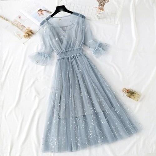 Boho Vintage Floral Dress Womens Fashion Sexy Lace Off Shoulder High Wasit Dress Casual Mesh Club Dress Women Vestidos