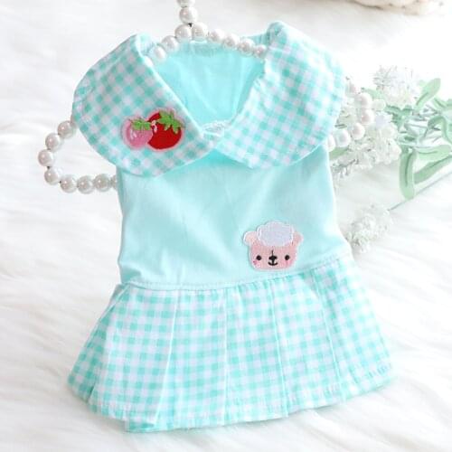 Skirt pet Clothing dogs plaid dress for dog Clothes small Costume cotton French Bulldog Print cute summer blue girl collar perro
