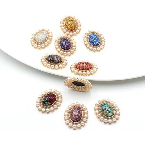 YWXINXI 5Pcs alloy oval pearl resin flat buttons, DIY handmade clothing sewing accessories rhinestone embroidery handmade decora