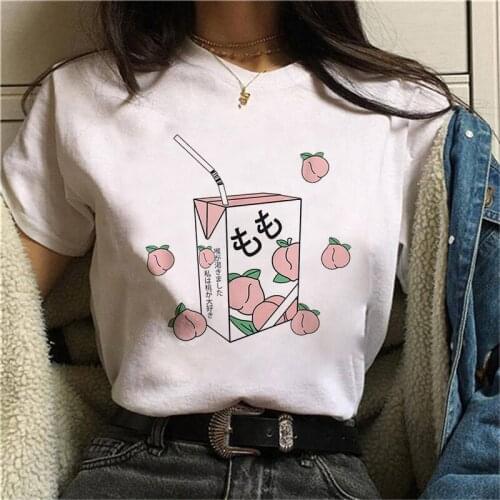 Womens T-Shirt Graphic Peach Juice Printing Lady Short Sleeve Casual Cartoon Tee Fashion Top Graphic Oversized T-Shirt Female