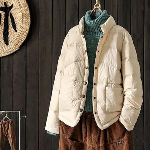 2021 Autumn Women White Duck Down Jacket Thin New Coat Ladies Short Stand-Up Collar