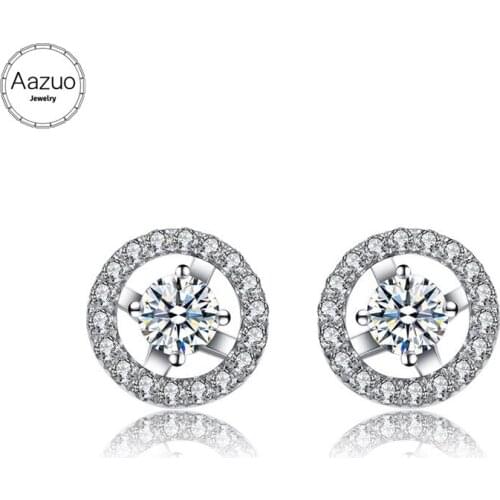 Aazuo 18K Jewelry White Gold Real Diamond Detachable Classic Round Earring Gift For Women Engagement Wedding Party Au750