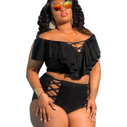 2018 Plus Size Bikini Sexy Multicolor Swimwear Women High Waist Bikini Set Off Shoulder Swimsuit Bandage Bathing Suit Biquini