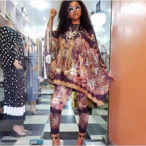 Tilapia loose leopard women outfit pullover long top&elastic pants 2in1 fashion suit