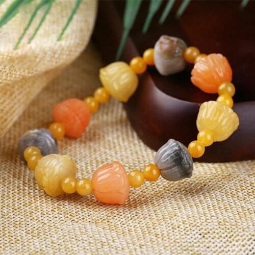 Gold Silk Jade Bamboo Pumpkin Pearl Jade Bracelet Hand String Jade New National Style Mens and Womens Style