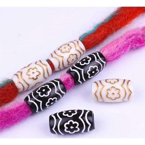 10pcs/lot White Black Micro Hair Dread Braids Acrylic 6mm Diameter Dreadlock Beads Cuffs Hair Clips Accessories