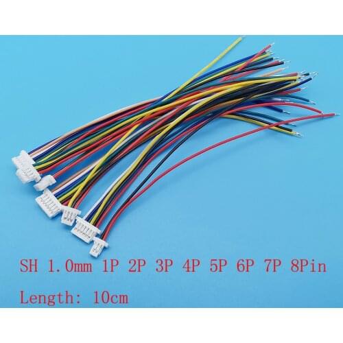 100Pcs JST SH1.0 Cable Connector Pitch 1.0mm 2P 3P 4P 5P 6P 7P 8Pin Single Female Jack Terminal Plug Electronic Wire 28AWG 10CM