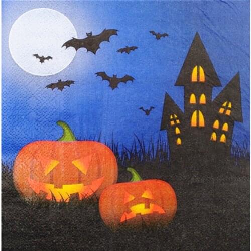 20 Vintage napkin paper tissue blue black cartoon Halloween Pumpkin bat moon decoration handkerchief decoupage party serviette