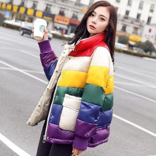 2020 New fashion high quilaty 90% winter down jacket women coat casual Rainbow stripes outwear thick warm duck down coat