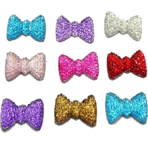50 Mixed Color Flatback Resin Bowknot Bows Dotted Rhinestone 20mm Cabachons