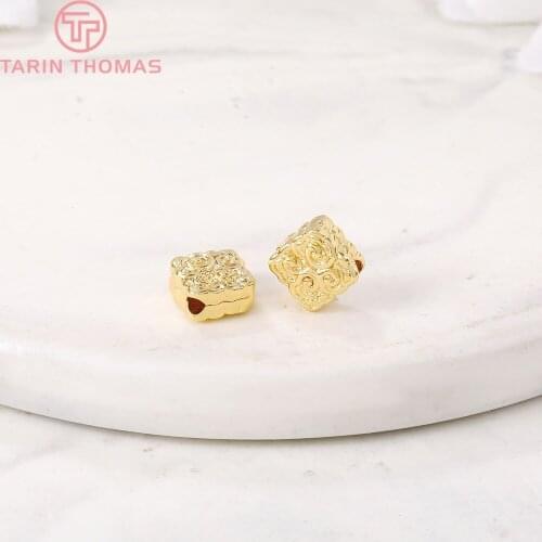 6PCS 3.5x6.5MM 24K Gold Color Plated Brass Square Flower Spacer Beads Bracelet Beads High Quality Diy Jewelry Accessories